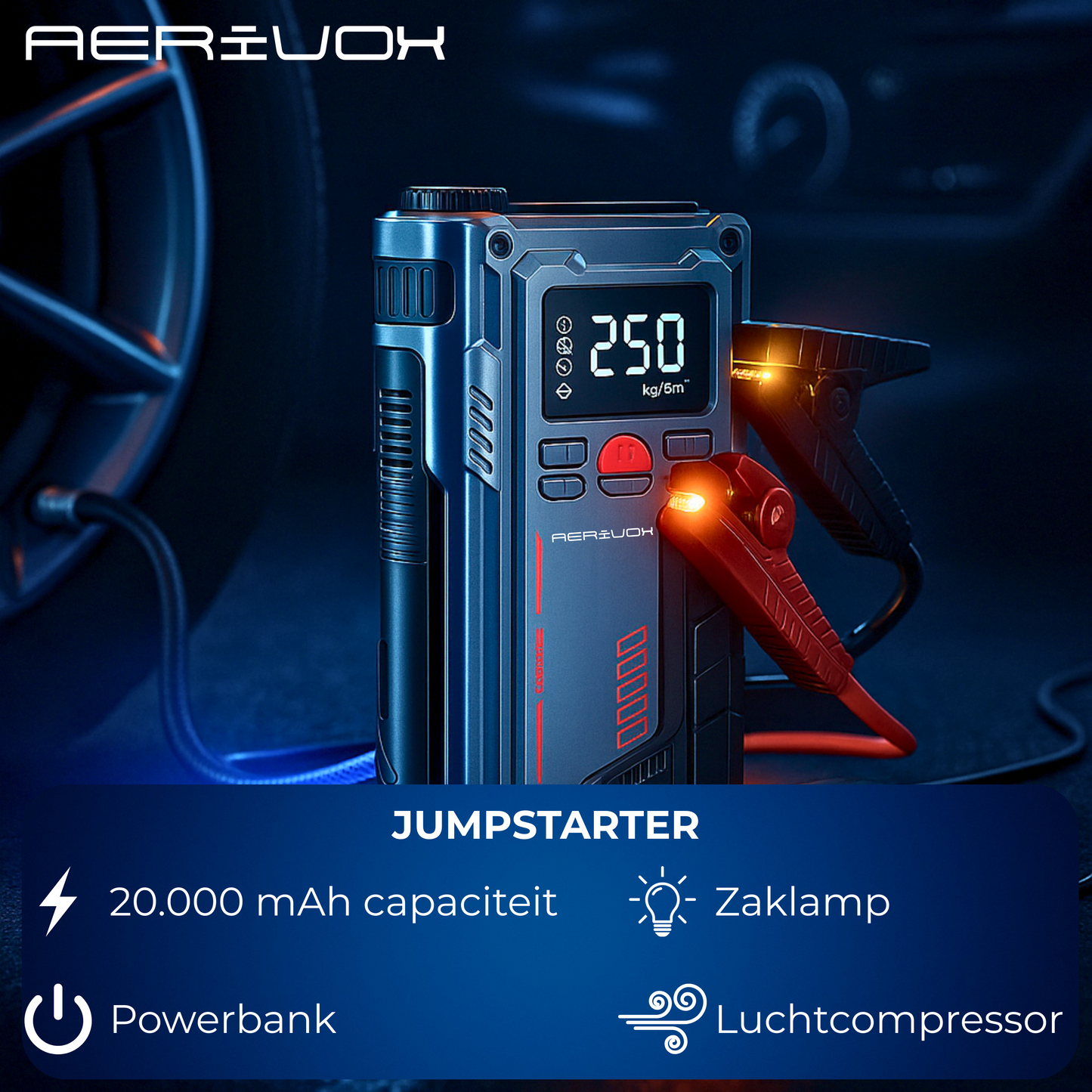Aerivox™  | 4-in-1 Jumpstarter met Luchtcompressor, Powerbank & Zaklamp
